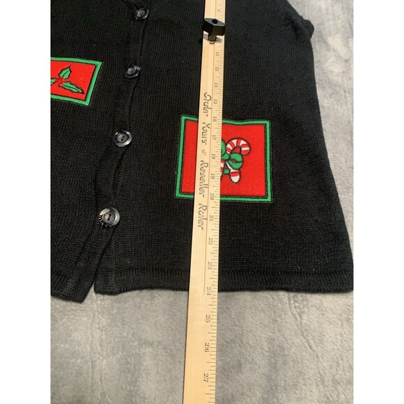 VINTAGE CHRISTMAS Sweater Vest Women's Large Holly Candy Cane Button Up Ornament - Picture 10 of 10